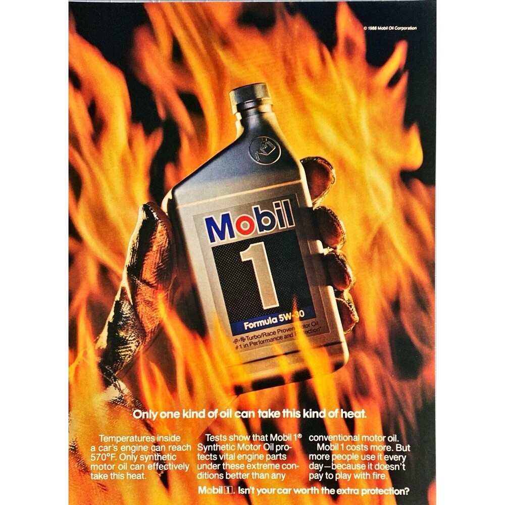 Mobil 1 Formula 5W-30 Turbo/Race Motor Oil Vintage Print Ad 1989